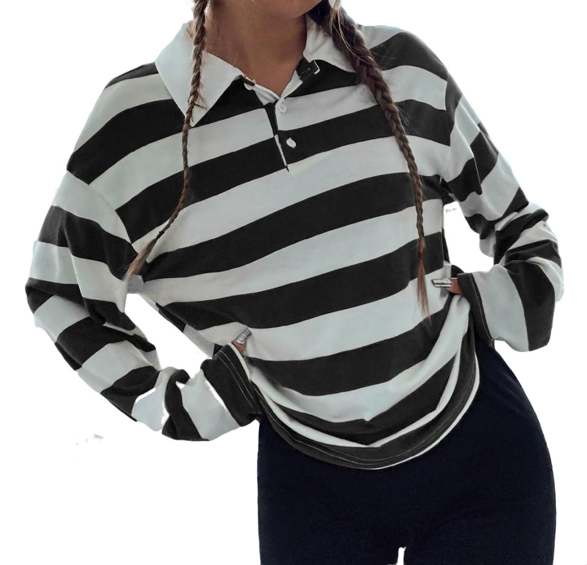 women's striped black and white shirt