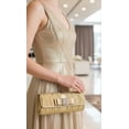 thumbnail image 4 of Evening Bag - Pleated Clutch w/ Metal Mesh Accent Bow Flap - Gold - BG-92055G, 4 of 7