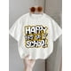 thumbnail image 1 of Camiseta estampada para niña "Primer día de clases": Top suave, elástico, de manga corta y cuello redondo con un divertido estampado geométrico. Lavable a máquina, color negro, ideal para primavera, 1 of 6