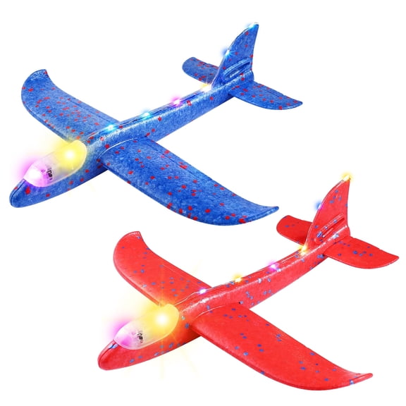 LQCrafK 2pcs Foam Airplane Toys Kids Glider Planes LED Light Up Throwing Foam Airplanes Outdoor Flying Toys