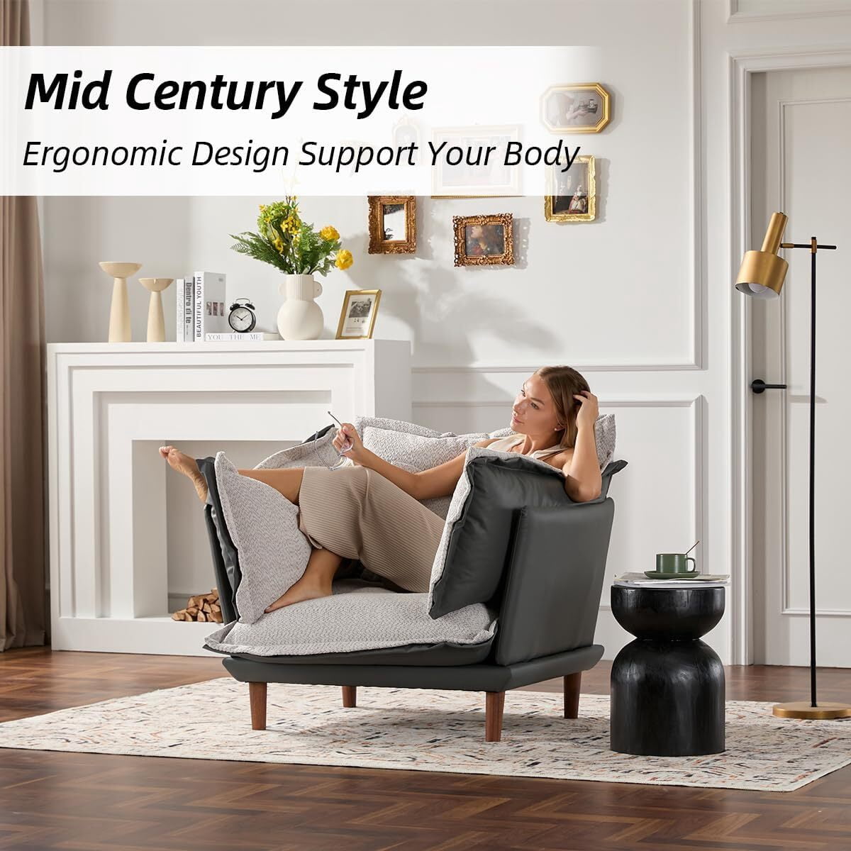 AENKYO Oversized Chenille Accent Chair, Modern Armchair, Soft Upholstered Sofa Chair for Living Room or Bedroom, Dark Gray