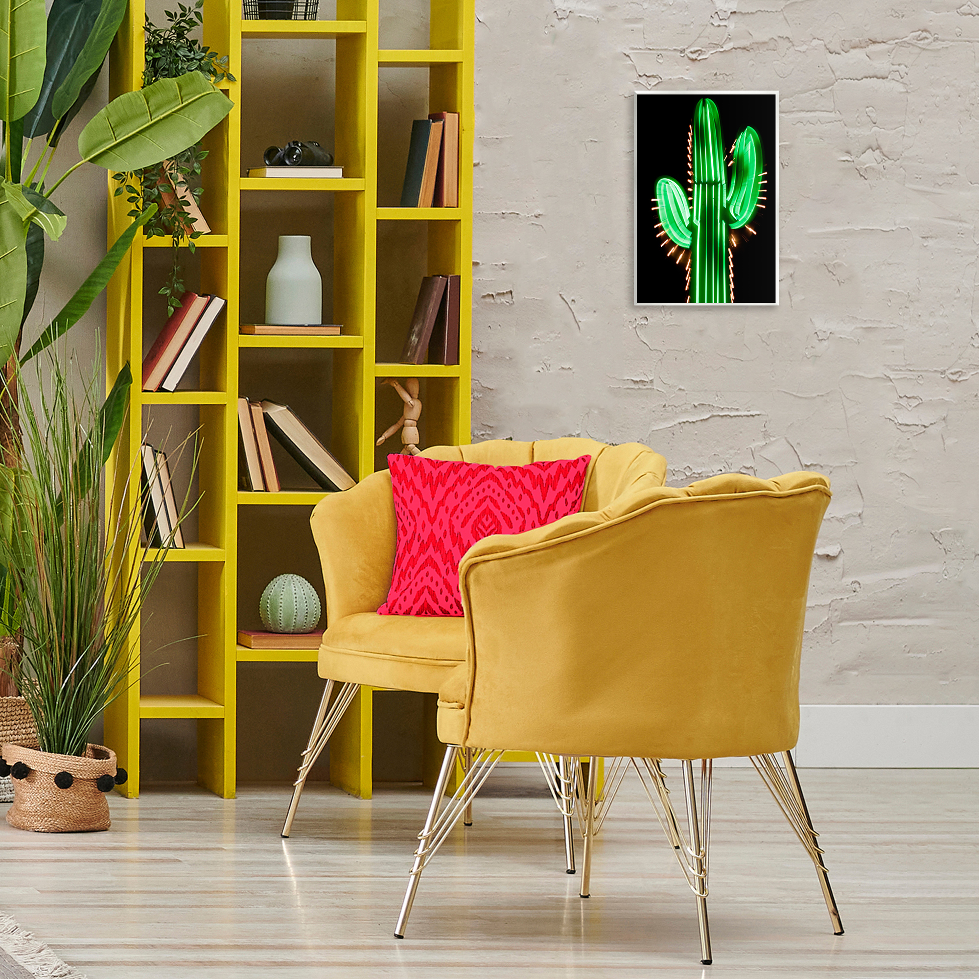 Stupell Industries Neon Lights Cactus Botanical & Floral Painting Unframed Art Print Wall Art, 10 x 15