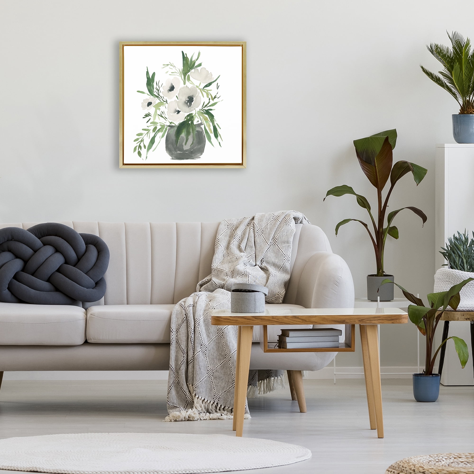 Stupell Industries Rounded White Anemones Gold Framed Floater Canvas Wall Art, design by Lucille Price