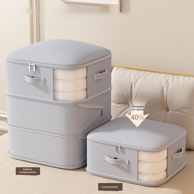 Uuiauoio Large Capacity Comforter Storage Bags - 3-Layer Ultra Space Saving Self Compression Organizer, With Zipper Window, Washable and Tear Resistant, For Blanket, Pillow and Seasonal Storage
