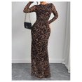 thumbnail image 3 of Vestido BEAUDRM Y2K con estampado de leopardo, malla transparente, bodycon marrón, 3 of 7