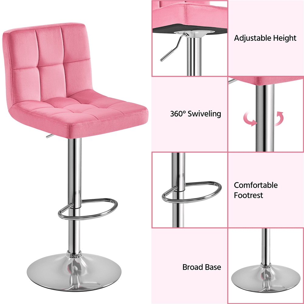 Alden Design Adjustable Modern Velvet Counter-Height Mid-Back Bar stool Set of 2, Pink