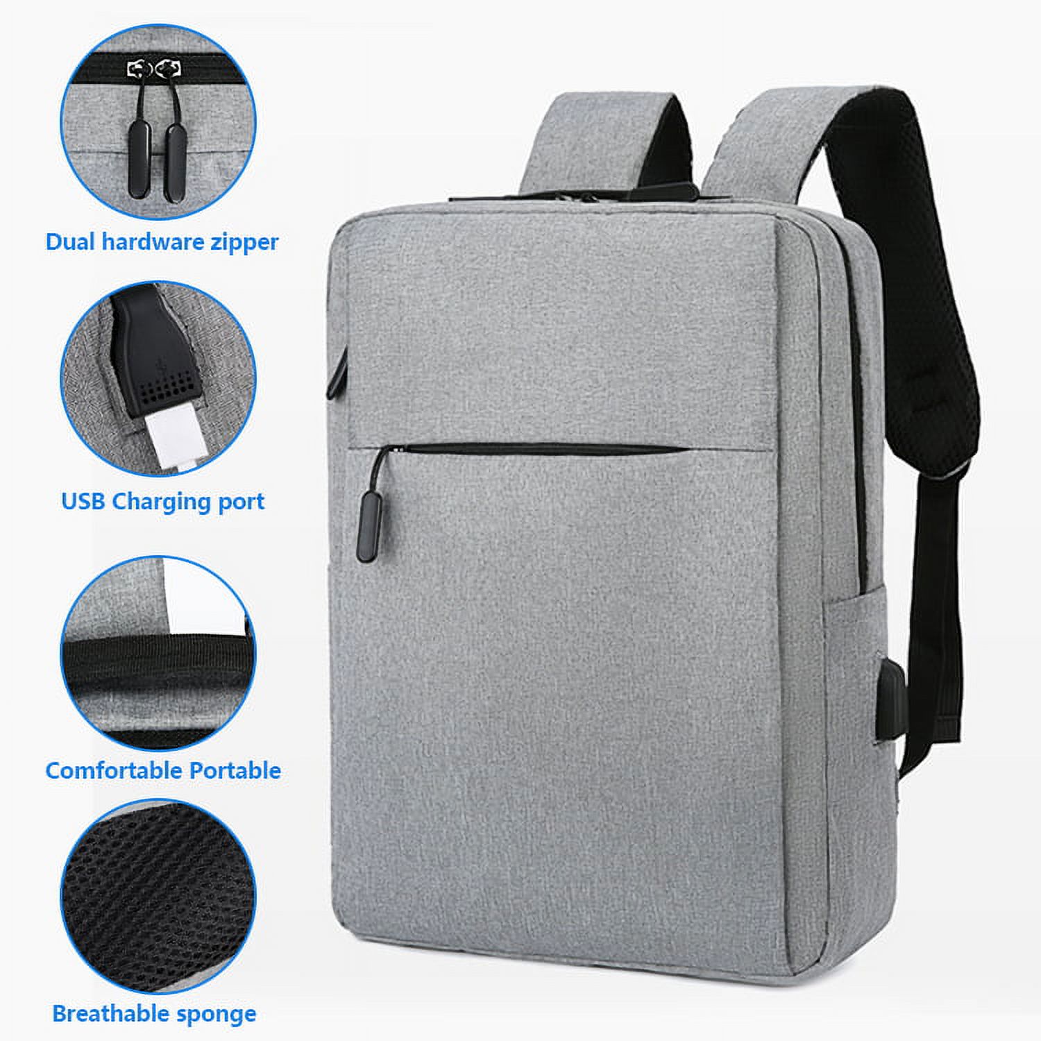 Novaa Bags 16" Slim Casual Waterproof Laptop Backpack with USB Charging Port Gray - image 2 of 5