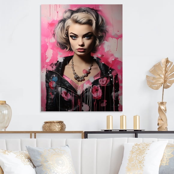Designart "Pop Art Charmant en Rose Vibrant Femme I" Art Mural en Métal, Décoration Murale en Métal Rose, Décoration Moderne en Métal pour Bureau - 12x20 Pouces