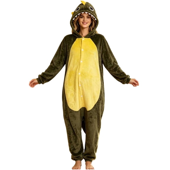 Hilenly Dinosaur Onesie Adult Animal Costume Plush Unisex Christmas Halloween One Piece Cosplay Suit for Women and Men