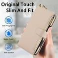 thumbnail image 7 of For iPhone 15 Pro Max RFID Blocking Protective Purse Wallet Case Magnetic Flip Cover Multi-Card Slots Zipper Pocket With Metal Ring Buckle Detachable Shoulder Strap And Wrist Strap Phone Case,Beige, 7 of 7
