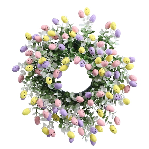 Easter Egg Wreath – 15" Artificial Spring Door Wreath with Colorful Eggs and Greenery – Front Door, Wall or Mantel Decoration for Easter Holiday Home Decor