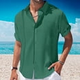 thumbnail image 2 of Lovskoo Shirts for Men Collared Short Sleeve Casual Solid Color Pullover Lapel Collar Lace Button Tops T Shirt Blouse with Pocket Vacation Beach Summer Tops Green, 2 of 6