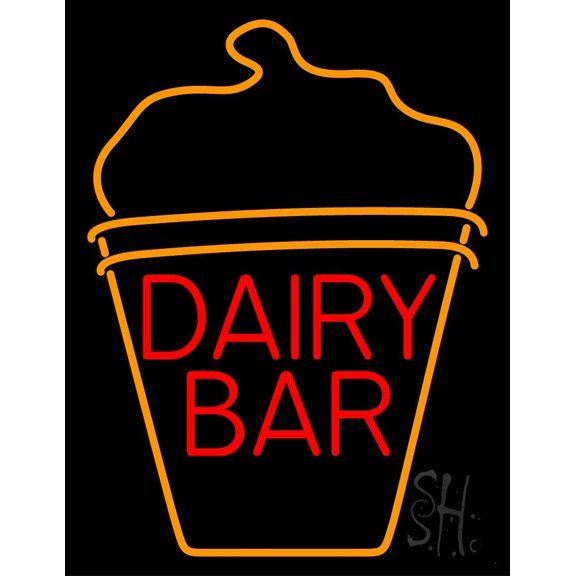 Dairy Bar With Logo LED Neon Sign 15 x 19 - inches, Black Square Cut Acrylic Backing, with Dimmer - Bright and Premium built indoor LED Neon Sign for Defence Force.