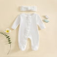 thumbnail image 2 of Gvdentm Newborn Infant Girl Footies Romper 3 Months Solid Color Frills Baby Jumpsuit Zip Up Onesie Clothes Headband(White,6-12 Months), 2 of 5
