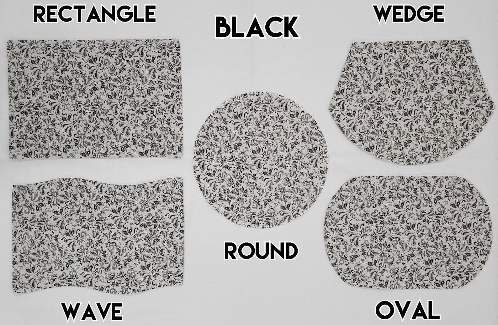 Paisley Placemats by Penny's Needful Things (Oval - Set of 6) (Black & Gray)
