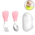 thumbnail image 2 of Utensilios para bebé de autoalimentación, cuchara y tenedor para bebé, juego de utensilios para niños pequeños, cuchara de entrenamiento para aprender a comer, juego de vajilla de alimentos, 2 of 8
