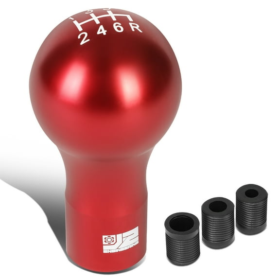 J2 Engineering Universal Red Manual Car Shifter Knob Aluminum Spherical Teardrop Shape with Adapter J2-SK-007-RD