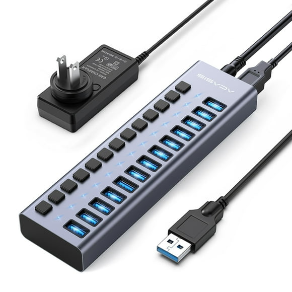 ACASIS 90W 13-Port USB3.0 Data Port, Aluminum, Individual Switch for Each Port, Groupable