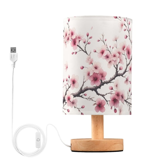 Pink Or Flowers Table Lamp USB Bedside Desk Nightstand Lamp Printed Gifts Small Lamp Wood Base for Bedroom Living Room Kids Room College Dorm