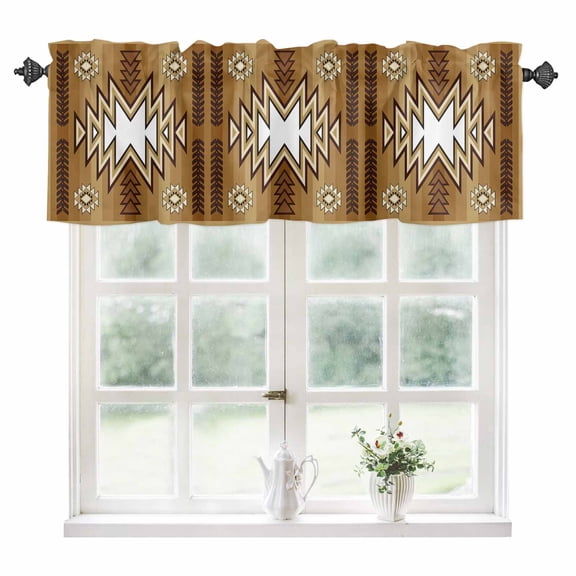 Brown Southwest Kitchen Valances for Windows 54x18 Inch Kitchen Curtains Valances Rod Pocket Western Rustic Ethnic Mexican Aztec Bathroom Window Valances for Window Treatment Decor