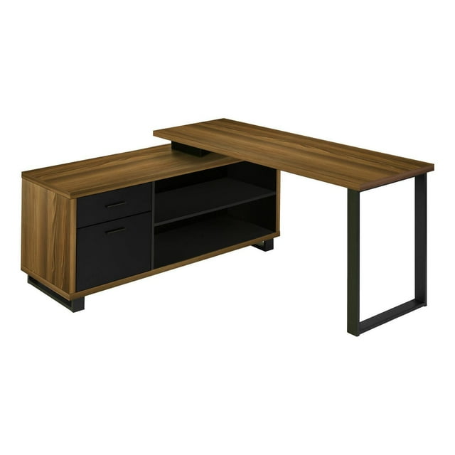 Monarch Specialties Computer Desk, Home Office, Corner, Storage Drawers, 72"l, L Shape, Work, Laptop, Metal, Laminate, Walnut, Black, Contemporary, Modern