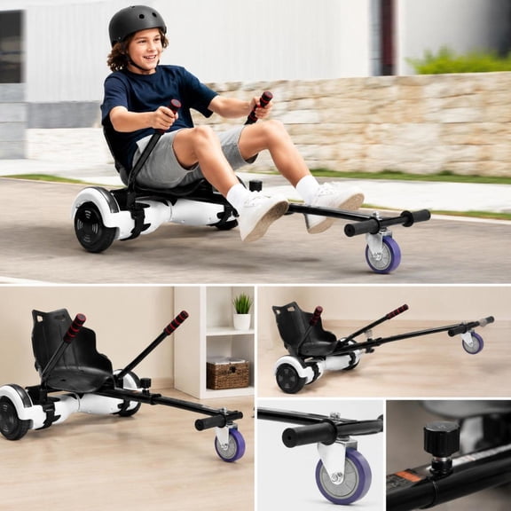 Hoverboard Seat Attachment, adjustable frame length, 220 lbs load capacity, compatible with 6.5 in, 8 in, 8.5 in, 10 in hoverboards