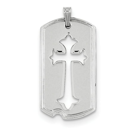 Cut Out Cross - Sterling Silver Cut-out Polished Dog Tag With Cut Out Cross Pendant - 3.4 Grams