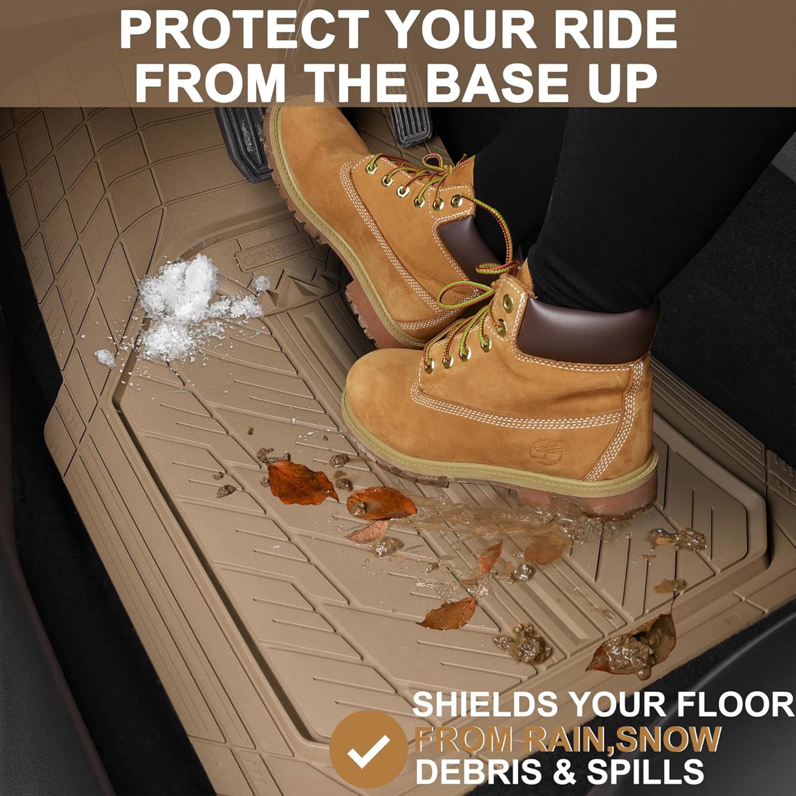 CAR GRAND Heavy Rubber Car Floor Mats, Deep Waterproof Car Mats All Weather, Universal Trim-to Fit Automotive Floor Mats for Car SUV Truck Van, Durable Floor Liners All Beige