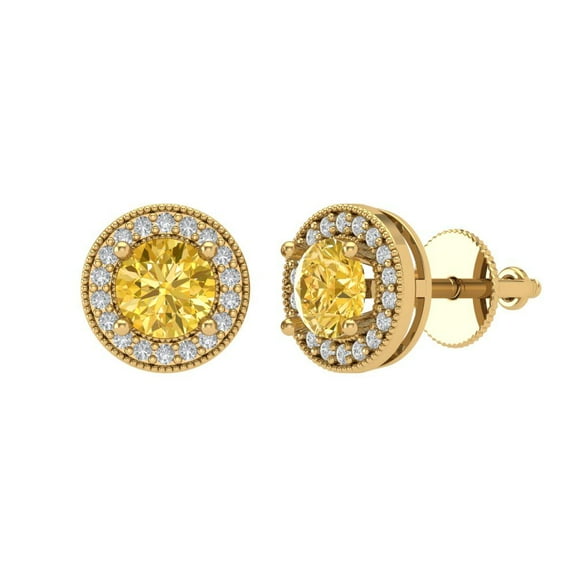 1.18 ct Screw-Back Stud Earrings for Women | 5mm Round Cut Simulated Yellow Diamond | 18K Yellow Gold
