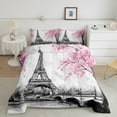 thumbnail image 2 of Paris Bedroom Comforter Set King,Eiffel Tower Bedding Sets For Teen Women Retro Romantic Pink and Grey Couple Valentine Bed Comforter Set Black Gray Room Decor 1 Comforter + 2 Pillow Cases, 2 of 7