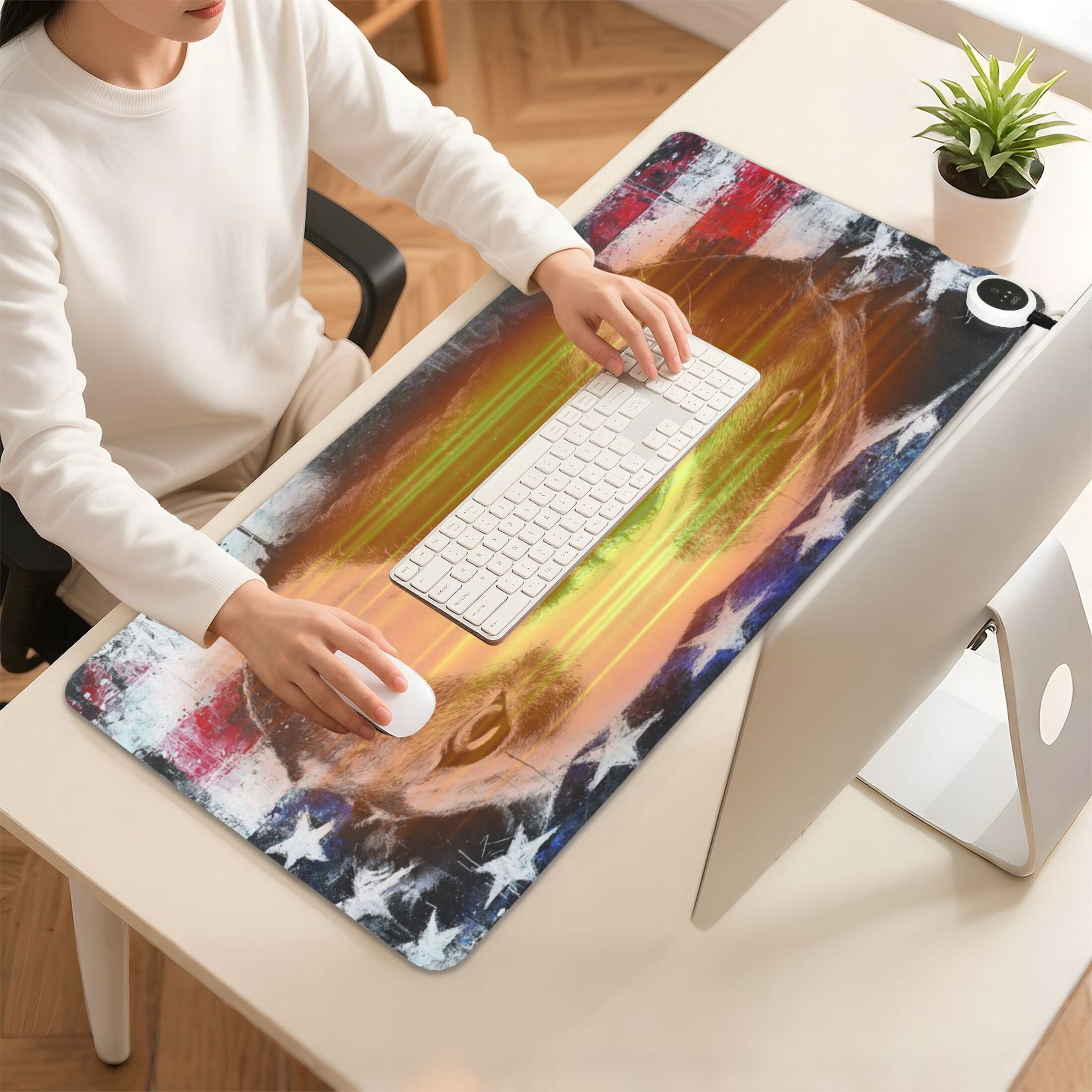 Large Heated Desk Mat Mouse Pad 31.5"x13"PU Leather Graphene Heating Desk Warmer with 3 Temperature Settings 110V US Plug Non-Slip Warm Pad for Home, Office, and Gaming Guardian Of The Old Glory