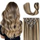 thumbnail image 1 of Ugotrays Extensiones De Cabello Con Clip Resaltado Marrón Chocolate A Rubio Caramelo 20 Pulgadas 2.47 Oz Extensiones De Cabello Humano Real Doble Trama 7 Piezas Para Mujeres #4P27 Marrón Resaltado Ext, 1 of 1