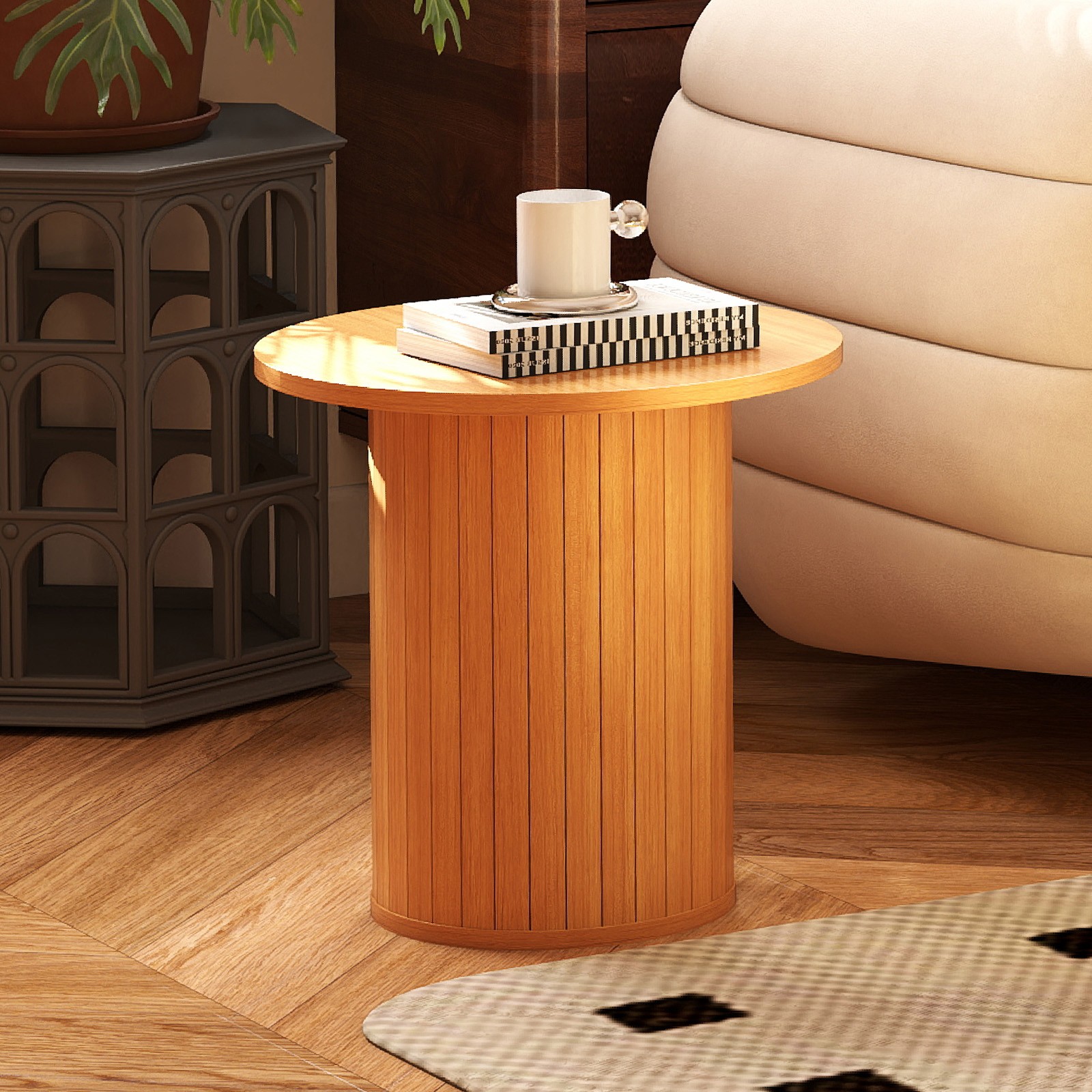 Small 15.7" Round Side Table Circle End Table Nightstand Farmhouse for Small Spaces Living Room,Bedroom(Light Brown)