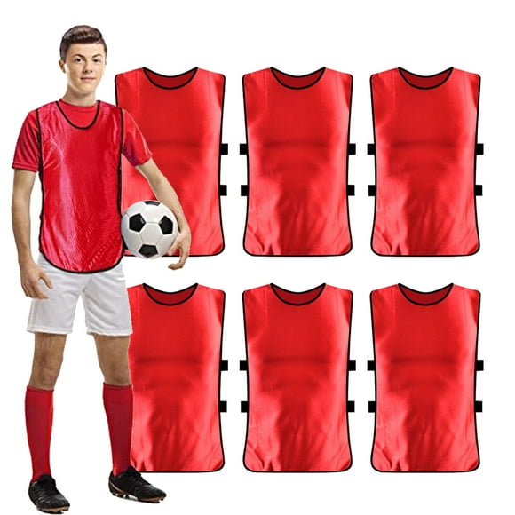 6 Pack Pinnies Vests for Soccer Training Vest Basketball Soccer Training Equipment for Adult Child Sport Supplies - Red
