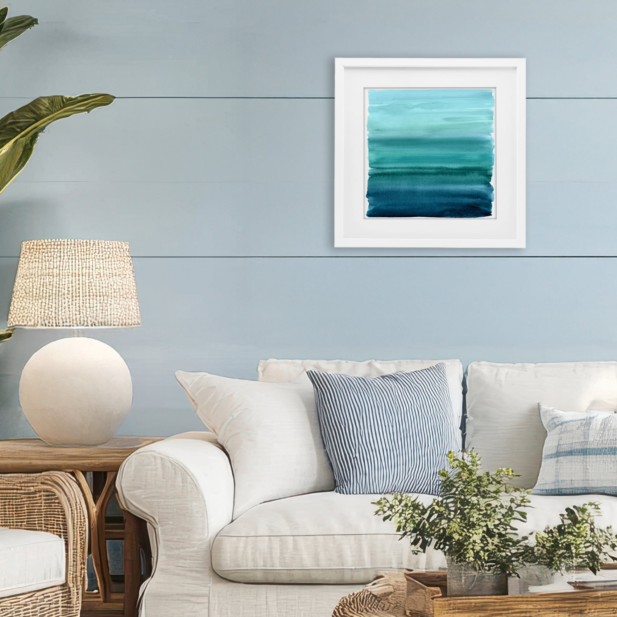 Stupell Industries Aqua Ombre Gradient White Framed Print Under Glass, design by Allie Corbin