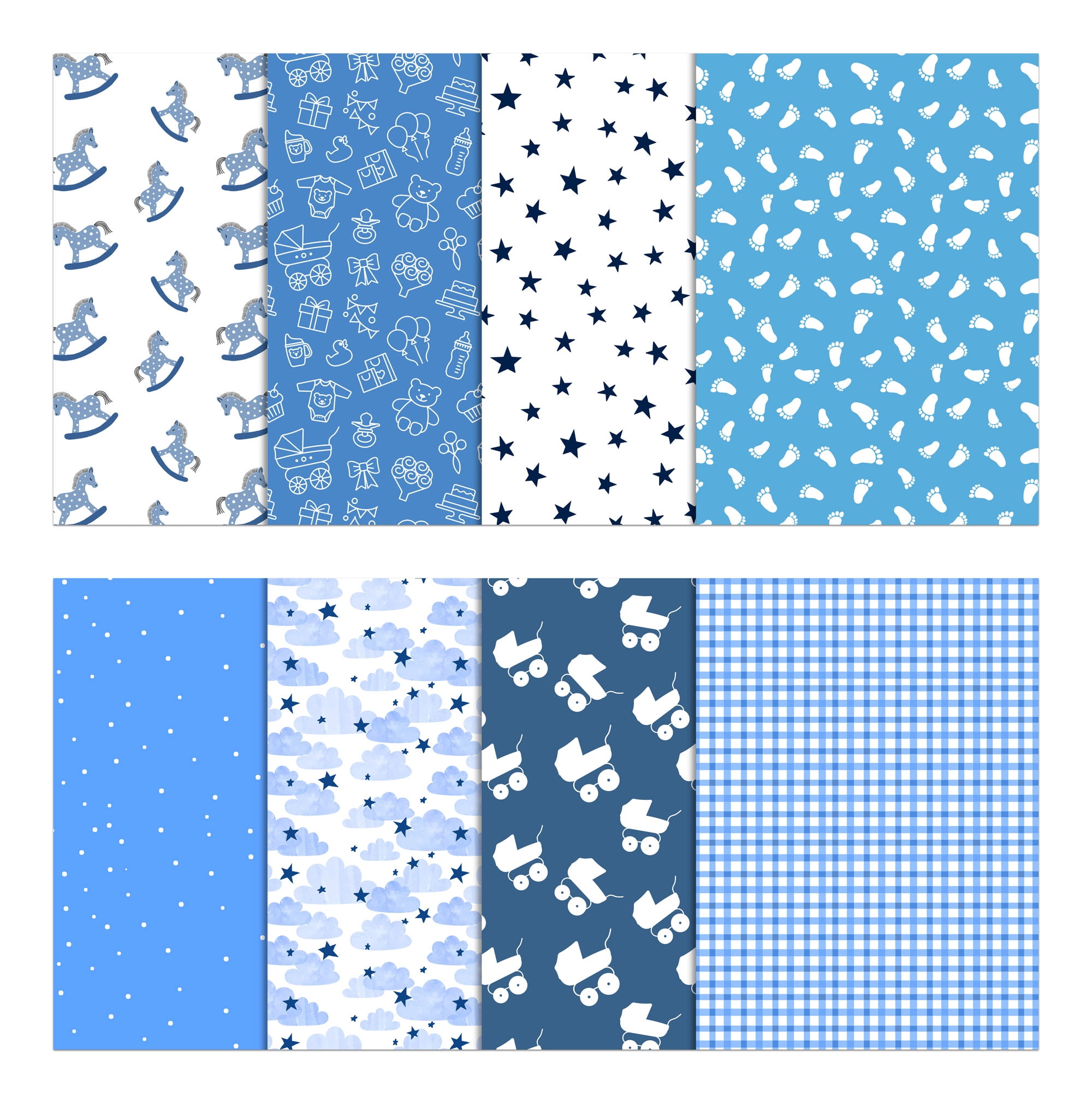 Soimoi 8 Pc Fat Quarter Bundle,Baby BoyPrint 18"x 22"DIY Patchwork-100% CottonPre-Cut Quilting Fabric Blue&White