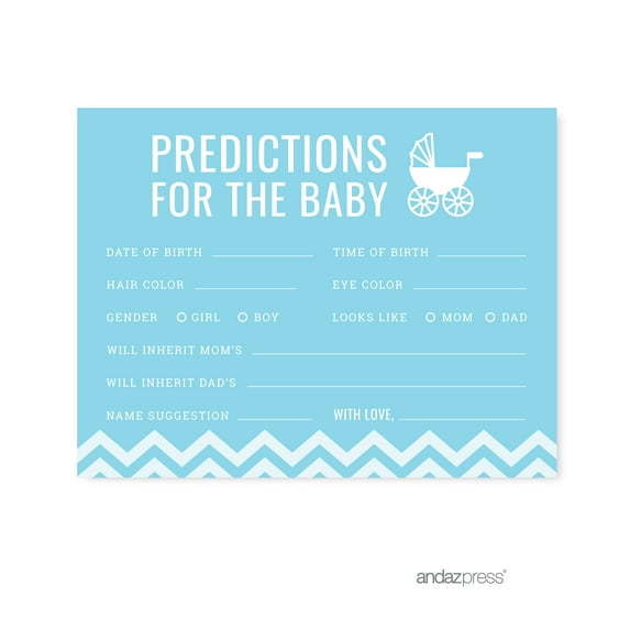 Predictions For Baby Baby Blue Chevron Baby Shower Games, 20-Pack