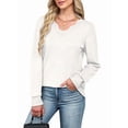 thumbnail image 2 of Chandails pour Femmes Décontractés à Col en V à Manches Longues Chandails Amples Unis Hauts d'Automne Chandail à Enfiler Blanc P, 2 of 7