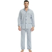 GLOBAL Mens 100% Cotton Pajamas Set Woven Drawstring Sleepwear Set with Top and Pants/Bottoms, 2-Piece Set, Size XL