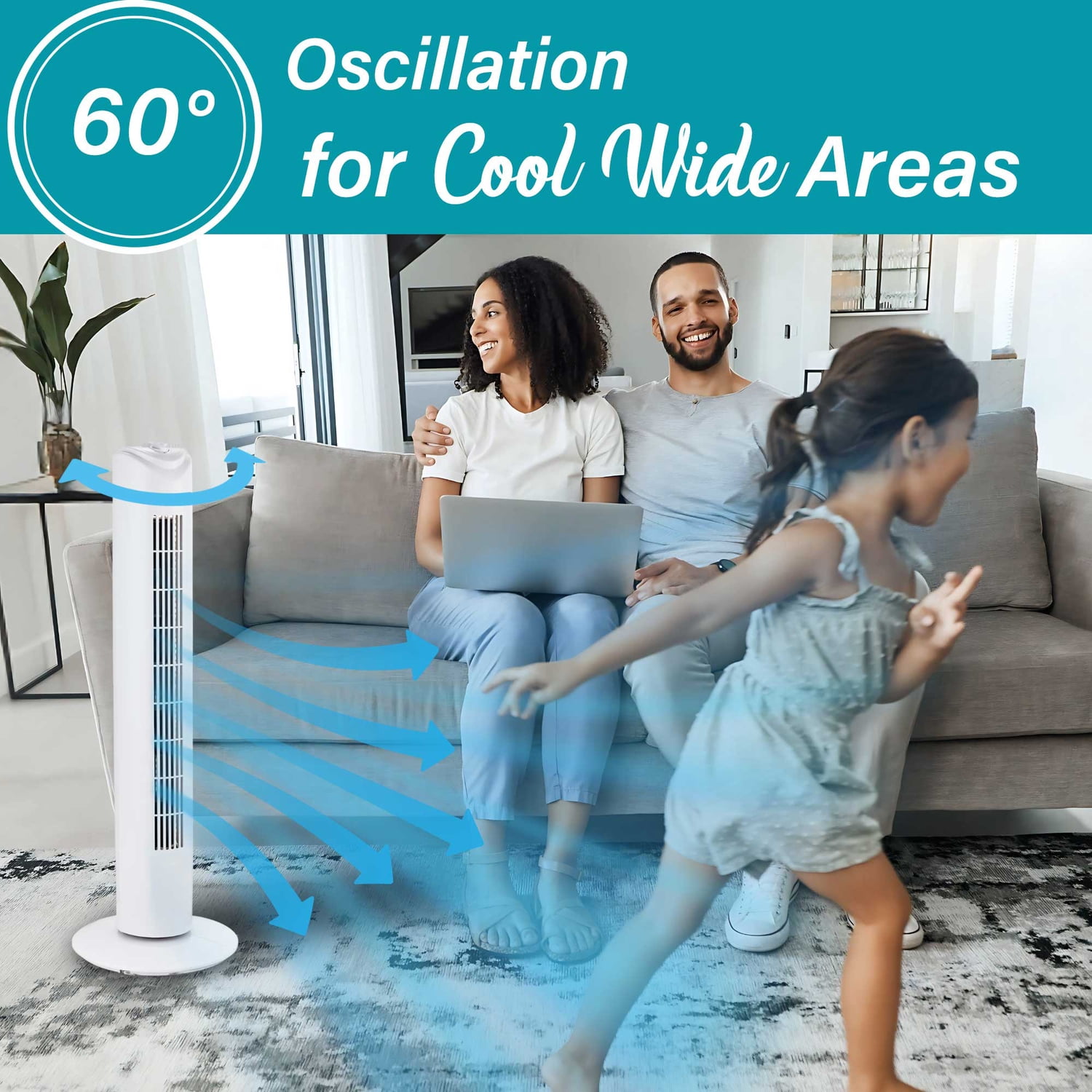Brentwood 32-In. 3-Speed Portable Oscillating Tower Fan with Timer, F-32T (White), F-32TW