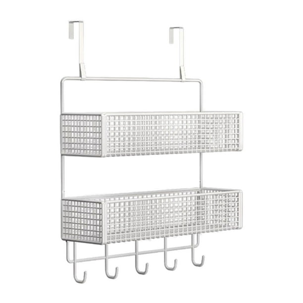 Colgador de puerta con cesta de malla, toallero para sombreros, cocina y dormitorio blanco