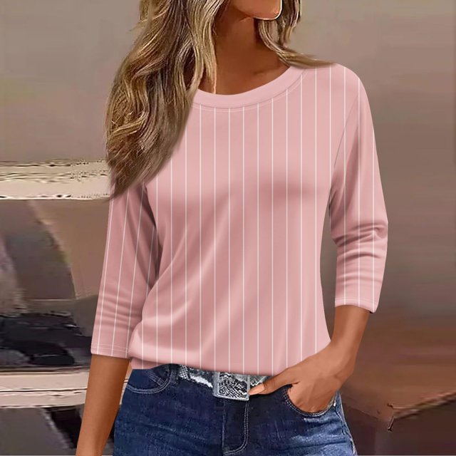 UPPADA Chemises à Manches 3/4 pour Femmes Mode Tendance Hauts Décontractés Col Rond Chandail Ample Blouses Confortables Douces Grande Taille Coupe Ample T-Shirts Décontractés Vêtements Coudes Hauts à Manches 3/4 pour Femmes en Liquidation