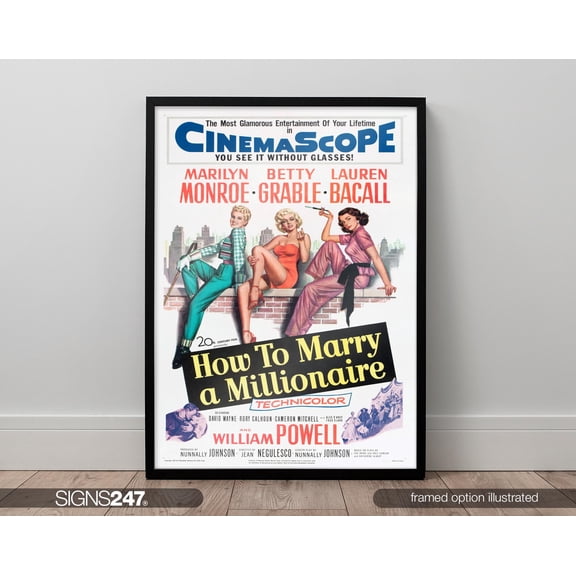 Marilyn Monroe How To Marry A Millionaire Poster | Movie Poster | Movie Prints For Cinema Rooms | Wall Art | Home Decor | A0 A1 A2 A3 A4 A5
