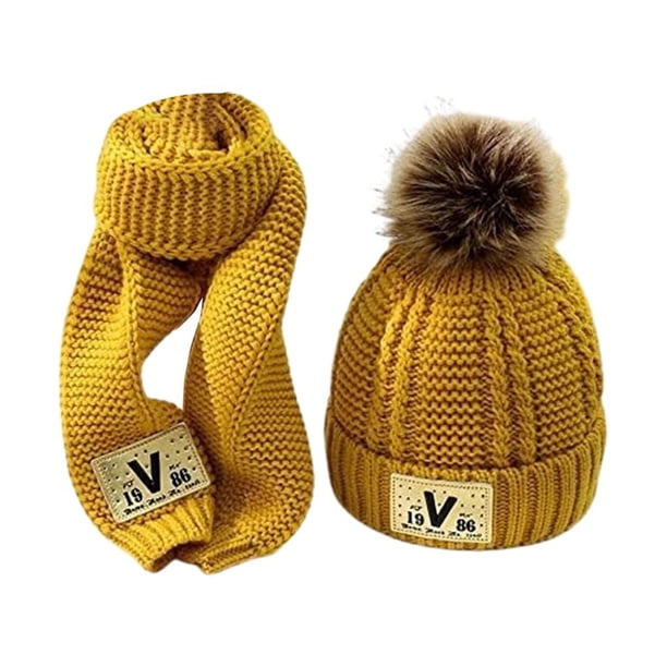 Jumpingount Gorro de invierno bonito y a la moda para niños, conjunto de gorro y bufanda cálidos y modernos para niños como regalo Sombreros Amarillo