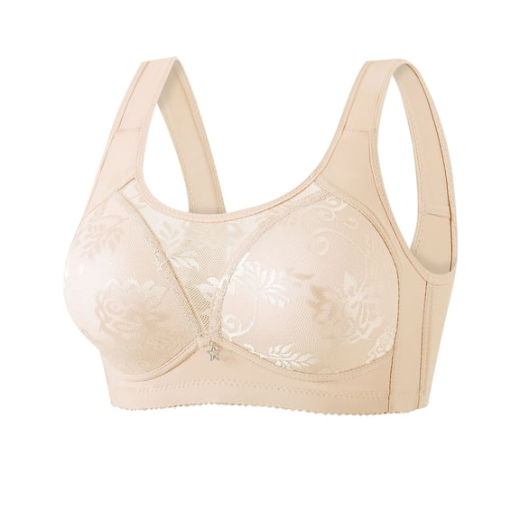 Bosfbaoi Women's Solid Color Floral Lace Bra Firm Hold Non Wired Non Padded Full Coverage Minimizer