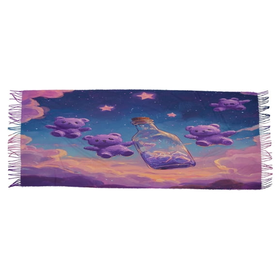 BZSMCE Women Scarf Purple Bear in Bottle Plainting Simple Pattern Soft Warm Long Large Scarves