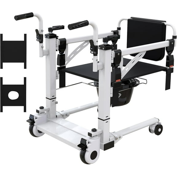 Patient Lift Transfer Chair,Portable Lift Aid for Elderly/Disabled,Bedside Commode Transport Chair with 180° Split Seat & Potty,Bathroom Wheelchair & Elderly Bedside Commode Chair