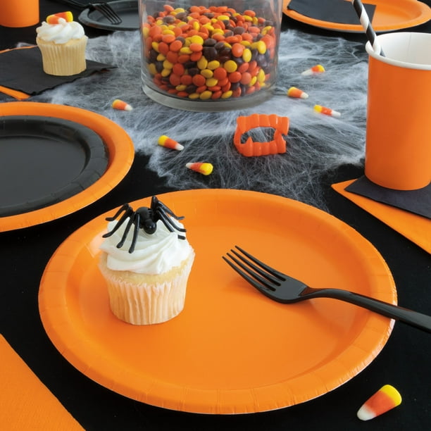 Orange & Black Halloween Party Tableware Kit, Serves 20