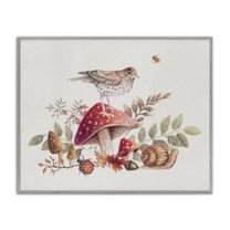 Stupell Industries Rustic Botanicals & Bird Botanical & Floral Painting Gray Framed Art Print Wall Art, 14 x 11