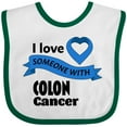 thumbnail image 3 of Inktastic I Love Someone with Colon Cancer blue heart ribbon Boys or Girls Baby Bib, 3 of 4